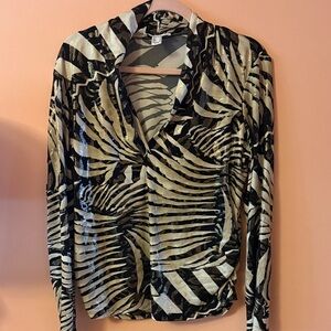 Joseph Ribkoff Black and Cream Patterned Blouse